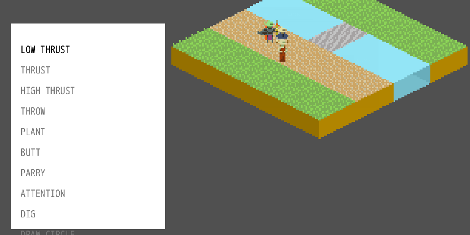 Action menu overlay on tactics game prototype